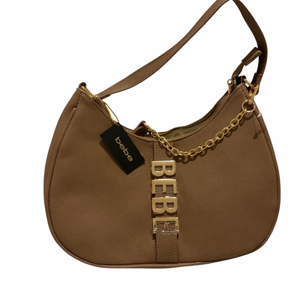 Bebe Emmett Hobo bag in a taupe color with gold-tone hardware